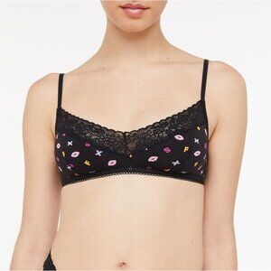 Savage X Fenty Size 2X Black Multi Kiss Me Whimsy Print Lace Trim Bralette Bra